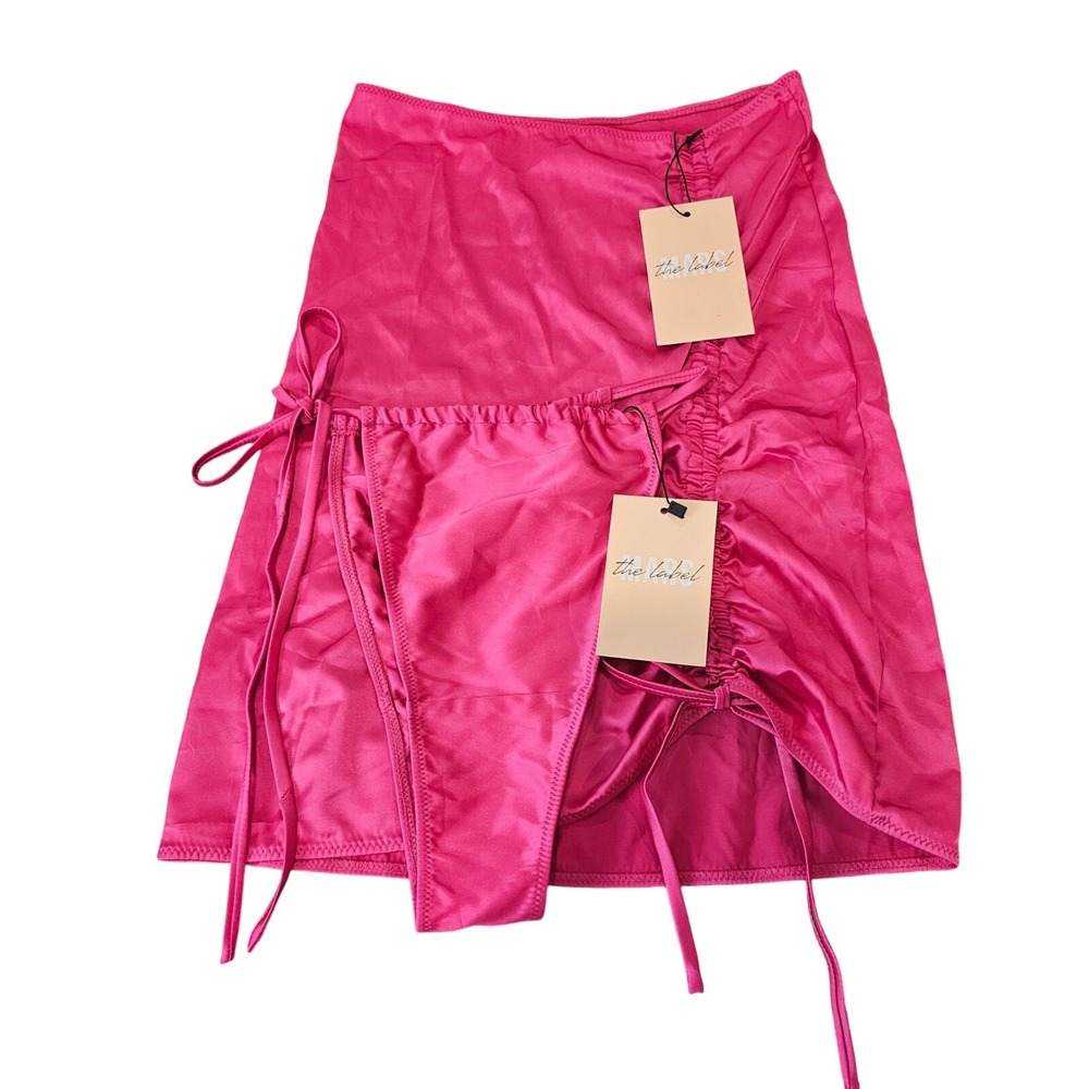 Mars The Label 2pc Hot Pink Mini Skirt Ruched & Drawstring Tie panties